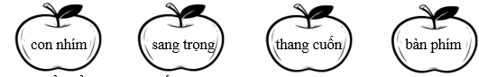 Tô màu xanh lá vào quả táo có tiếng chứa vần “im”, tô màu vàng vào quả táo có tiếng chứa vần “ang”. (ảnh 1)