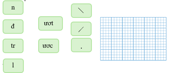Em hãy ghép các chữ, các vần và các dấu thanh sau thành từ có nghĩa và viết lại: (ảnh 1)