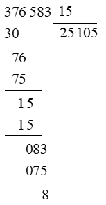 Đặt tính rồi tính: 376 583 : 15 (ảnh 1)