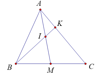 Cho tam giác \(ABC\) có trung tuyến \(AM\). Gọi \(I\) là trung điểm (ảnh 1)