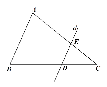 Cho tam giác ABC đường thẳng d,AB cắt các cạnh BC; CA lần lượt ở D,E Khi đó (ảnh 1)