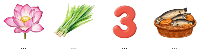 Viết “củ sả, nở rộ, số ba, rổ cá” dưới hình phù hợp. (ảnh 1)