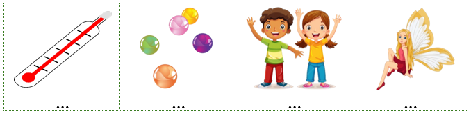 Viết các từ “nhiệt kế, viên bi, cô tiên, tạm biệt” dưới hình phù hợp: (ảnh 1)