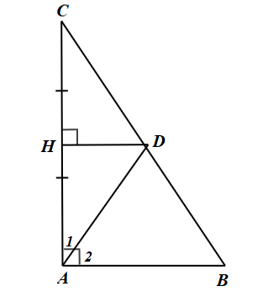 Cho \[\Delta ABC\] vuông tại \[A.\] Đường trung trực của đoạn thẳng AC (ảnh 1)