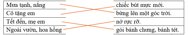 Em hãy nối các từ ngữ ở cột bên trái với các từ ngữ ở cột bên phải để tạo thành câu đúng: (ảnh 1)