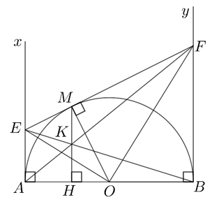 Cho điểm M thuộc nửa đường tròn (O) đường kính (ảnh 1)