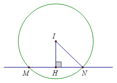 Đường tròn (C) có tâm I ( {1;1) và cắt đường thẳng (ảnh 1)