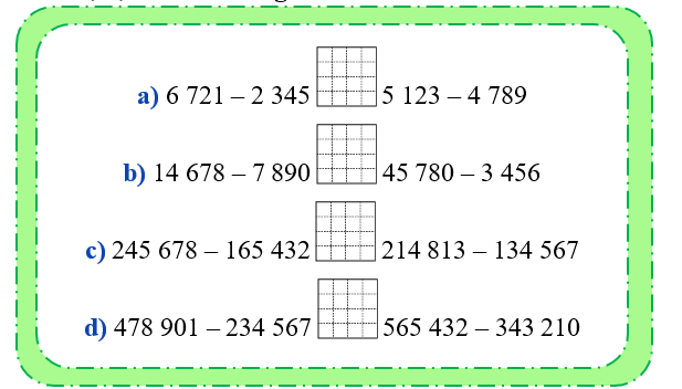 Điền dấu lớn bé bằng  vào ô trống. (ảnh 1)