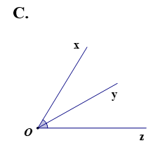 Trong các hình vẽ sau, hình vẽ nào thể hiện tia \[Oz\] là tia phân giác của góc {xOy}\]? (ảnh 3)