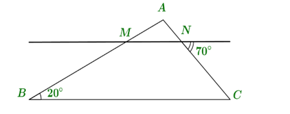 Cho hình vẽ. Biết \(MN song song BC\). Số đo góc \(A\) là (ảnh 1)