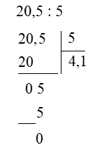 Đặt tính rồi tính : 20,5 : 5 (ảnh 1)