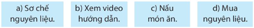 Bạn Bình và mẹ đang muốn làm một món ăn mới. Công việc này được chia thành những việc nhỏ. Hãy sắp xếp các việc sau đây theo thứ tự đúng. (ảnh 1)