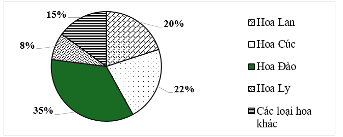 Cho biểu đồ biểu diễn kết quả thống kê (tính theo tỉ số phần trăm) chọn loài hoa yêu thích nhất của (ảnh 1)