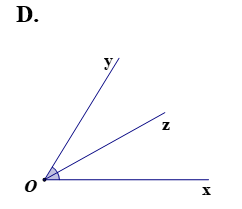 Trong các hình vẽ sau, hình vẽ nào thể hiện tia \[Oz\] là tia phân giác của góc {xOy}\]? (ảnh 4)