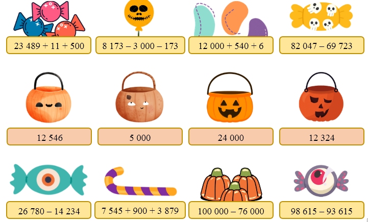 Nối kẹo với chiếc giỏ bí ngô tương ứng: (ảnh 1)