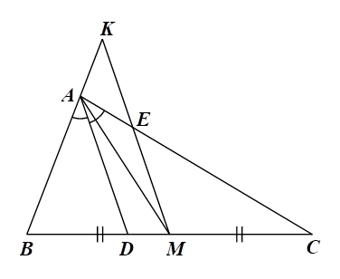 1) Cho  tam giác ABC trung tuyến AD. Vẽ tia phân giác của góc ADB cắt AB tại M,tia phân giác của góc ADC cắt AC tại N. Chứng minh rằng:  a) MB/MA = BD/AD.  b) MN,BC. (ảnh 2)
