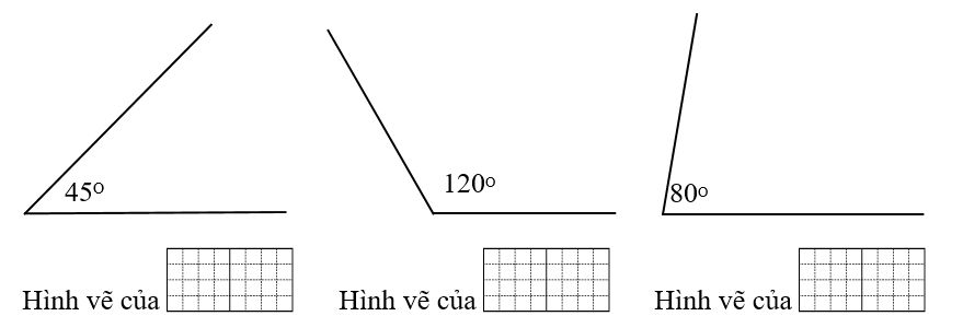 Viết tiếp vào ô trống cho thích hợp. Cô giáo yêu cầu ba bạn Lan, Mai, Phương lên bảng vẽ một góc (ảnh 2)