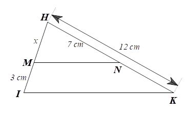 Cho hình bên, biết MN song song K. Giá trị của x là (ảnh 1)