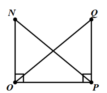 Cho hình vẽ dưới đây: Cần thêm điều kiện để \(\Delta NOP = \Delta QPO\) theo trường hợp cạnh huyền – cạnh góc vuông là (ảnh 1)