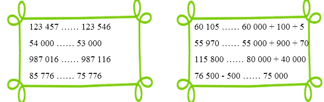 Điền dấu >, <, = thích hợp vào chỗ trống: (ảnh 1)