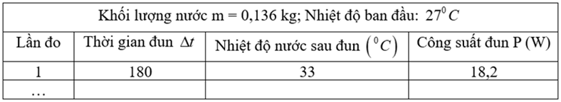 a) Thứ tự đúng các bước tiến hành thí nghiệm là: a, d, c, b, e, f  b) Nhiệt lượng mà nước thu vào bằng điện năng đã cung cấp cho dây điện trở trong nhiệt lượng kế. (ảnh 3)