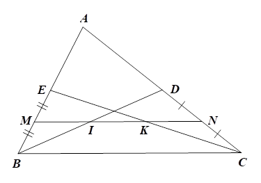 1) Cho tam giác ABC. Tia phân giác góc trong của góc A cắt  BC tại D. Cho AB = 6, AC = x, BD = 9, BC = 21. Tìm x. (ảnh 2)