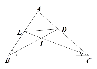 2) Cho tam giác ABC có AB = 4cm, AC = 5cm, BC = 6cm. Các đường phân giác BD và CE cắt nhau tại I. a) Tính AD,DC. (ảnh 5)