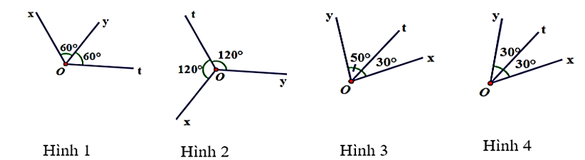 Trong các hình dưới đây, hình nào cho biết tia \(Ot\) là tia phân giác của góc \(xOy\)? (ảnh 1)