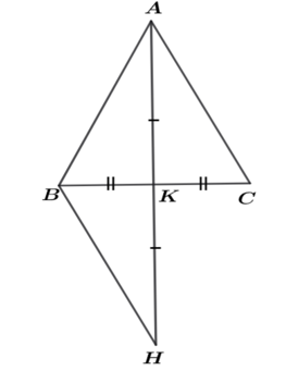 Cho \(\Delta ABC\) có \(AB = AC.\) Gọi \(K\) là trung điểm của đoạn thẳng \(BC.\) Trên tia đối của tia  (ảnh 1)
