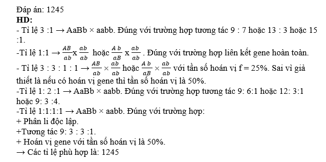 Ở một loài thực vật, xét 2 gene nằm trong nhân tế bào, mỗi gene đều có 2 allele. Cho hai cây (P) thuần chủng khác nhau về cả hai cặp gene giao phấn với nhau, thu được F1. (ảnh 1)