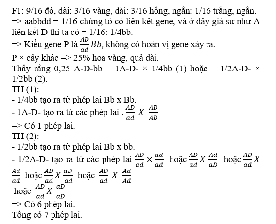Một loài thực vật, màu hoa do 2 cặp gene: A, a; B, b phân li độc lập cùng quy định; kiểu gene có cả 2 loại allele trội A và B quy định hoa đỏ; kiểu gene chỉ có 1 loại allele trội A quy định hoa vàng; (ảnh 1)