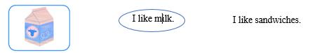 Look, read and circle. There is one example.  I like milk.  	  I like sandwiches. (ảnh 2)