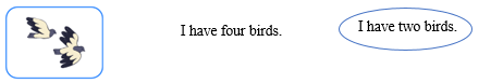 Look, read and circle. There is one example.  I have four birds.  	  I have two birds. (ảnh 2)