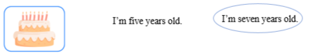 Look, read and circle. There is one example.     I’m five years old.  	  I’m seven years old. (ảnh 2)