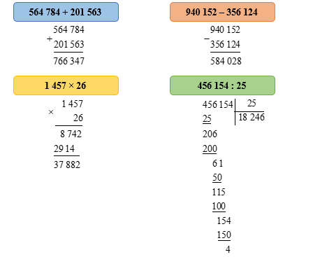  Đặt tính rồi tính. 564 784 + 201 563;  940 152 – 356 124 (ảnh 2)
