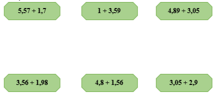 PHẦN II. TỰ LUẬN Bài 1. Đặt tính rồi tính.  5,57 + 1,7 ; 1 + 3,59 (ảnh 1)