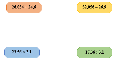Đặt tính rồi tính. 26,034 + 24,6 ; 32,056 – 26,9  (ảnh 1)