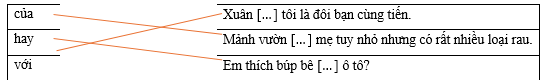 Hãy ghép kết từ ở cột bên trái với nội dung thích hợp ở cột bên phải để tạo thành câu hoàn chỉnh.  của  	     	  Xuân  tôi là đôi bạn cùng tiến. (ảnh 1)