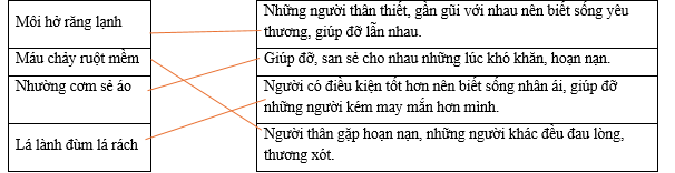 Con hãy nối các câu thành ngữ, tục ngữ ở cột bên trái với ý nghĩa tương ứng ở cột bên phải: (ảnh 1)