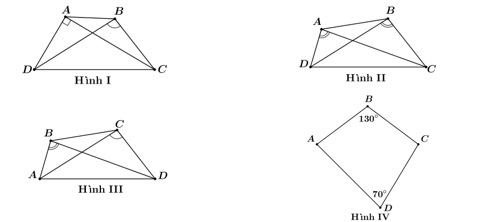Trong các hình vẽ tứ giác\[ABCD\]sau hãy chọn hình vẽ có tứ giác nội tiếp trong đường tròn. (ảnh 1)