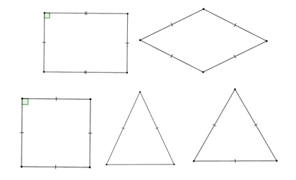Cho các hình: Hình chữ nhật, hình thoi, hình vuông, tam giác cân, tam giác đều. Trong các hình trên, có bao nhiêu đa giác giác đều? (ảnh 1)