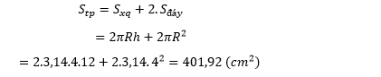 Một hộp đựng chè hình trụ có đường kính đáy bằng 8 cm và chiều cao bằng 12 cm. Tính diện tích giấy carton để làm một hộp chè đó, biết tỉ lệ giấy carton hao hụt khi làm một hộp chè là 5% (lấy  = 3,14). (ảnh 1)