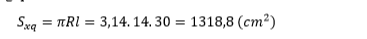 Một chiếc nón có đường kính đáy bằng 28 cm và đường sinh bằng 30 cm. Tính diện tích lá dùng để làm nón, biết tỉ lệ hao hụt là 10% (lấy  = 3,14). (ảnh 3)