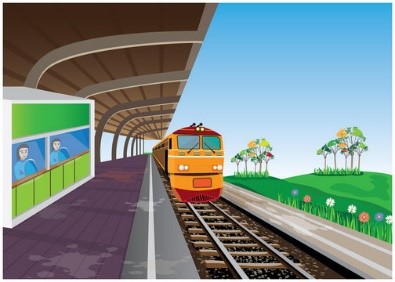 Choose the correct answer.   A. train station B. bus station C. supermarket (ảnh 1)