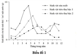 Biểu đồ 1 mô tả sự thay đổi về sinh khối trong suốt một năm của một hệ sinh thái dưới nước.  (ảnh 1)
