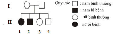 Cho phả hệ sau, biết rằng bệnh do gene lặn trên NST thường quy định:   	Người số 4 có kiểu gene nào sau đây? 	A. AA hoặc aa	B. Aa hoặc AA	C. aa 	D. Không xác định được. (ảnh 1)
