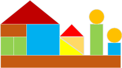 Quan sát hình sau rồi viết tiếp vào chỗ chấm cho thích hợp:  Nam dùng các mảnh ghép để ghép thành một bức tranh dưới đây:  a) Nam đã dùng số mảnh ghép mỗi loại là:  - Mảnh ghép hình tam giác: …. mảnh;  - Mảnh ghép hình tròn: …. mảnh; (ảnh 1)