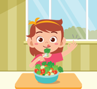 How does your sister stay healthy? A. She does it three times a week. B. She eats vegetables every day. C. She always drinks fresh juice. (ảnh 1)