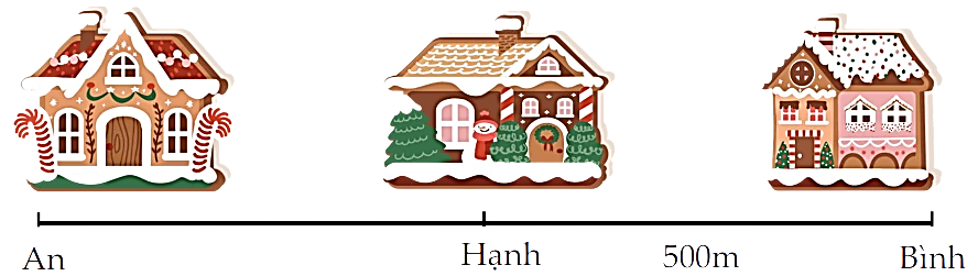 Thực hiện các yêu cầu dưới đây: a) Tính độ dài đoạn thẳng AM biết M là trung điểm của AB.   b) Tính độ dài đoạn thẳng BD biết C là trung điểm của BD.   c) Tính khoảng cách từ nhà An tới nhà Bình biết nhà Hạnh là trung điểm của khoảng cách giữa hai nhà. (ảnh 3)