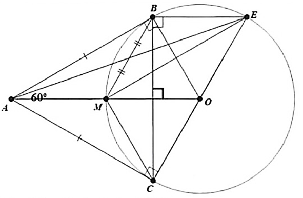 Cho đường tròn \(\left( O \right),\) từ điểm (ảnh 1)